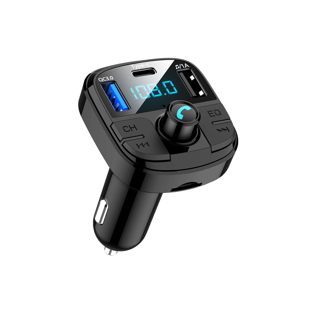 Bluetooth Wireless FM Transmitter Audio Receiver QC 3.0 and Type-C Car Adaptor for iPhone Samsung Phones 