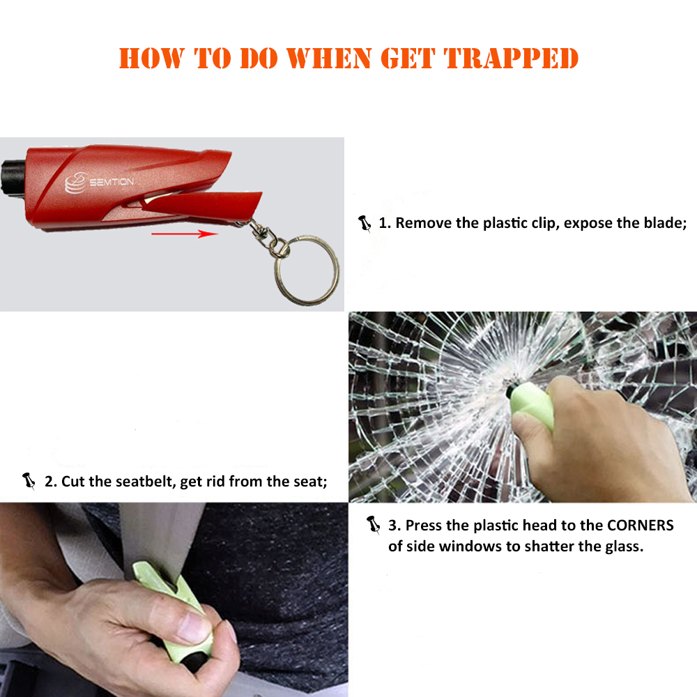 2-in-1 Car Emergency Escape Tool Glass Breaker Seatbelt Cutter with Keychain Pack of 2