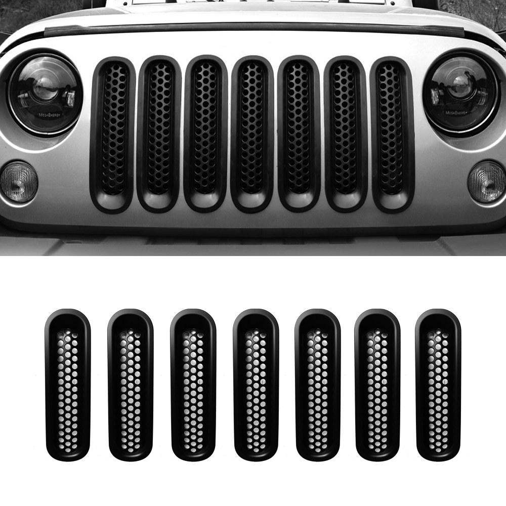 Front Mesh Grill Inserts for Jeep Wrangler JK JKU Unlimited Rubicon Sahara Sport 2007-2015, Pack of 7 