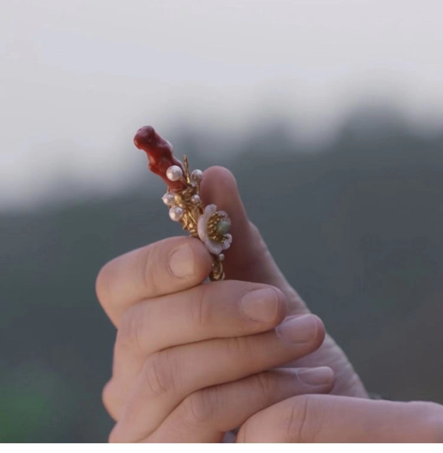 现货-《梦华录》赵盼儿同款红珊瑚发簪古风汉服头饰发饰发钗-Zhao Paner Red Coral Hairpin Ancient Style  Hanbok Headdress Hair Ornaments Hairpins