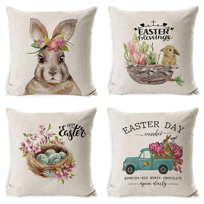 Spring Easter Bunny Truck Farmhouse Decorative Throw Pillow Covers