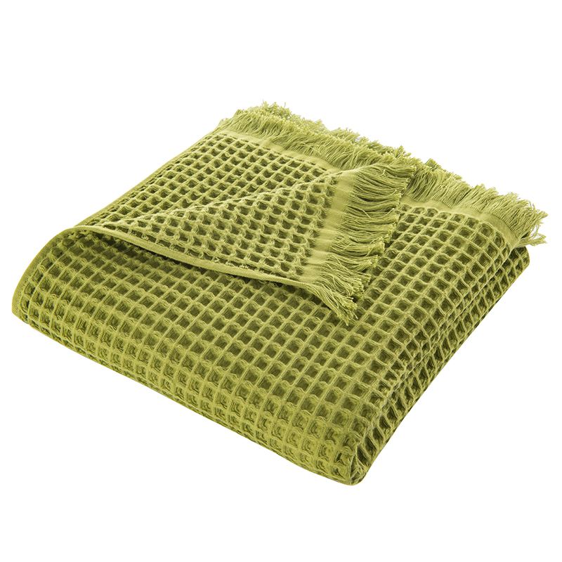 Textured Waffle Cotton Throw Blanket with Tassels