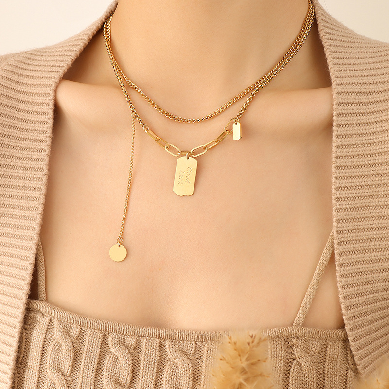 Streets Style Multi-Plates Splicing Double Layer Chain Necklace Set