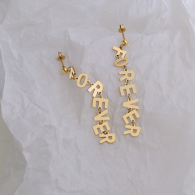 function1-"Forever" Letter Splicing Chain Necklace & Earings Set