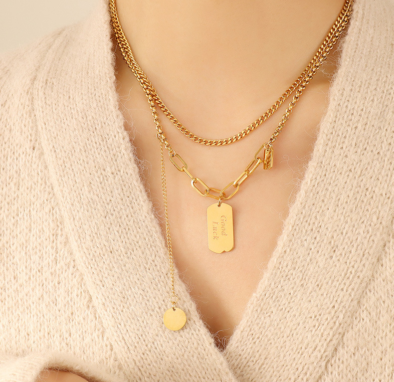 Streets Style Multi-Plates Splicing Double Layer Chain Necklace Set