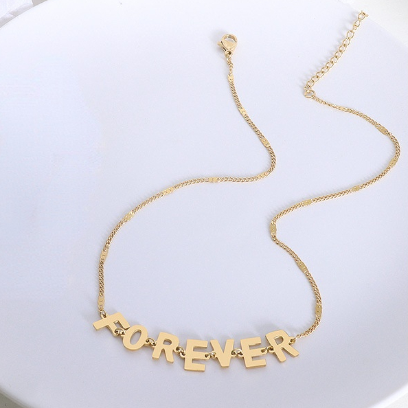 function1-"Forever" Letter Splicing Chain Necklace & Earings Set