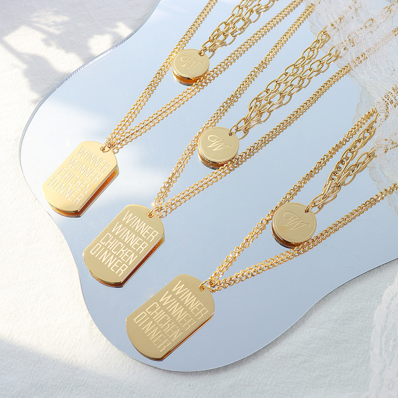 Double Layer Chain "Winner" Pendant Necklace Set