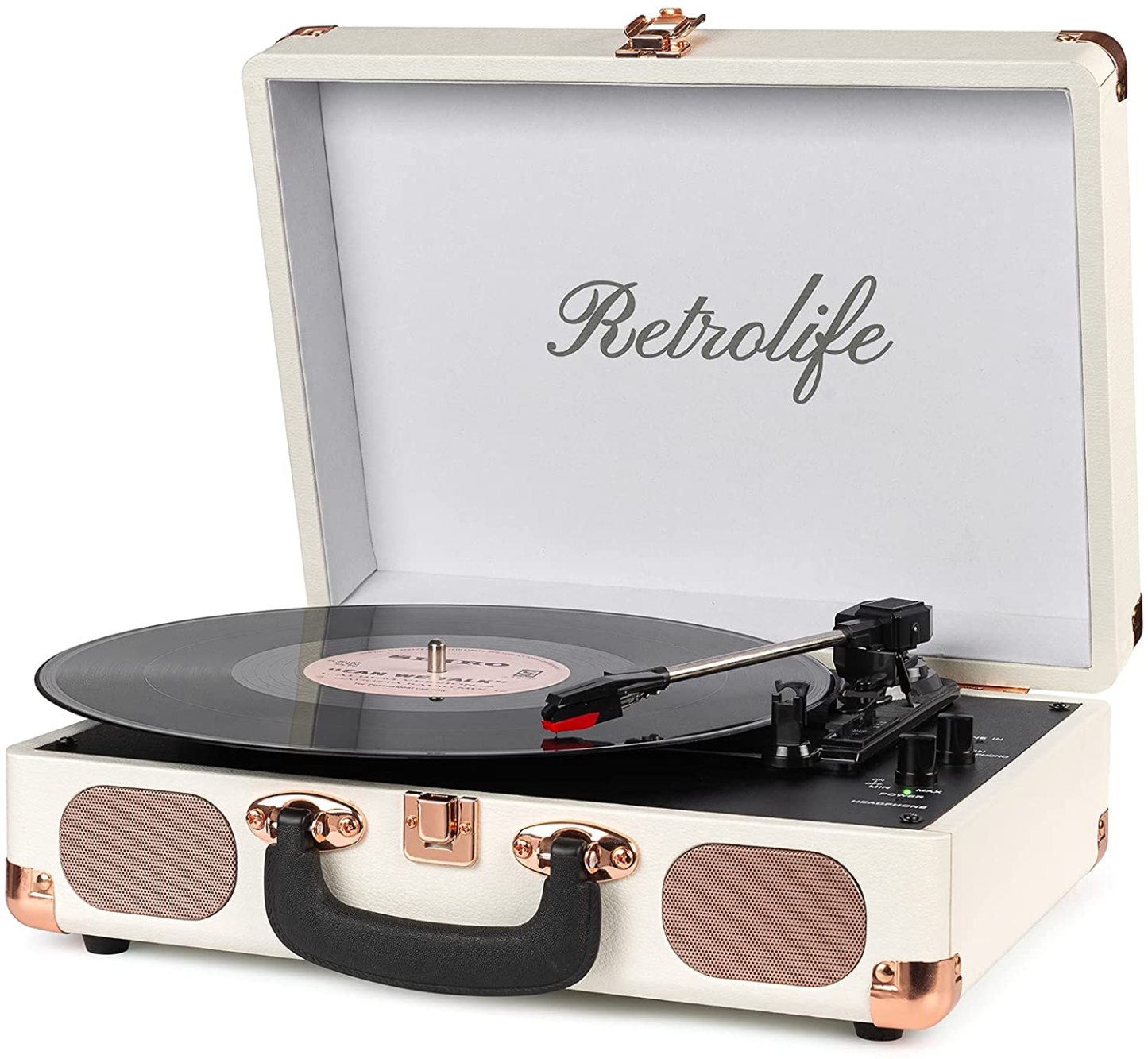 Belt-Driven Vintage Portable Turntable with Bluetooth Wireless Black R609