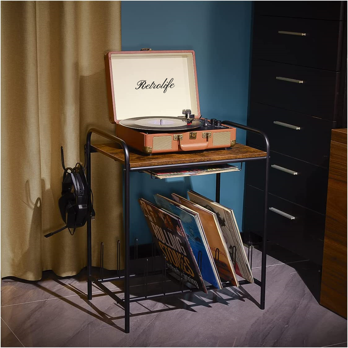Record Player Stand With Vinyl Storage