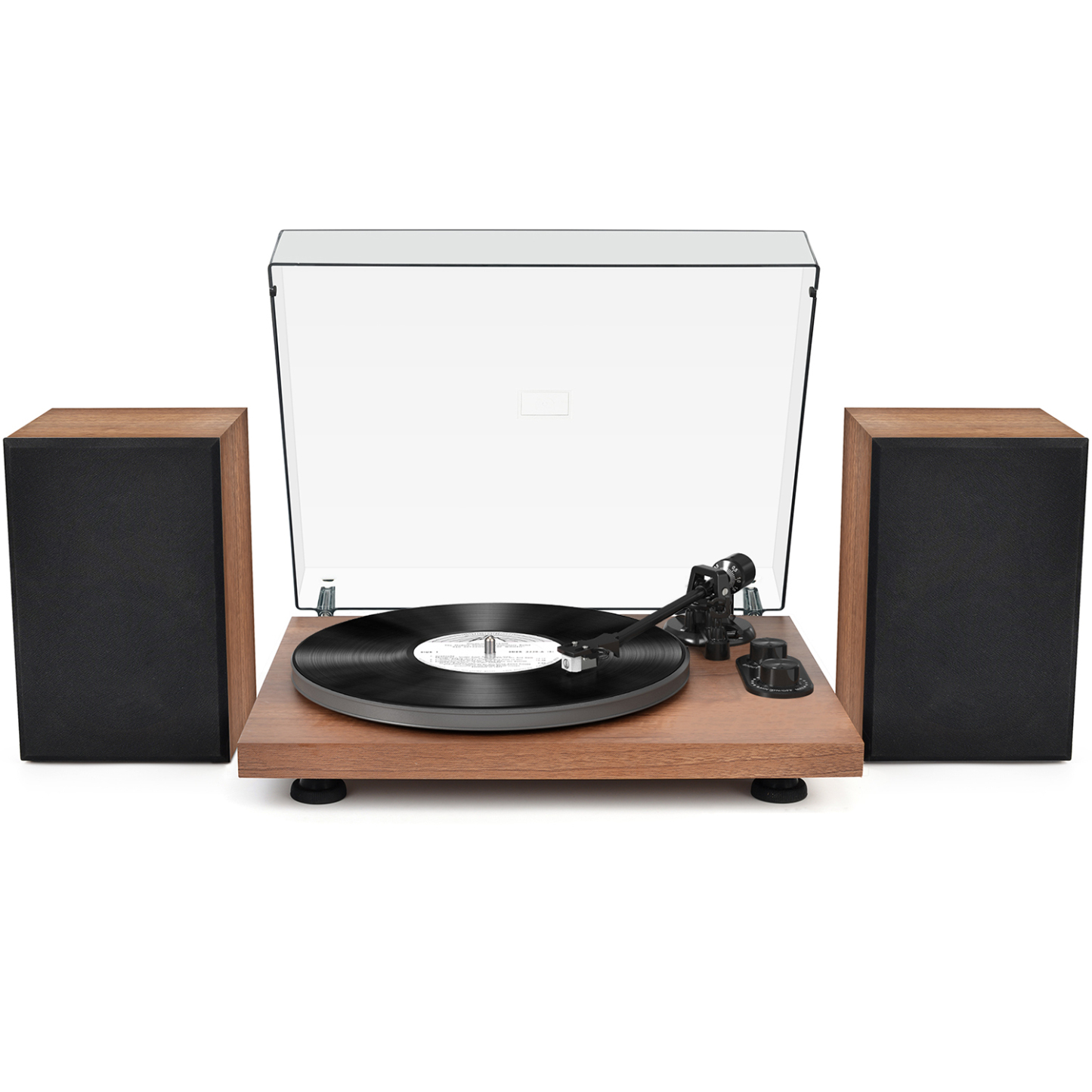 UD006 Dual Bluetooth Vinyl Record Player System with 40W Bookshelf Speakers