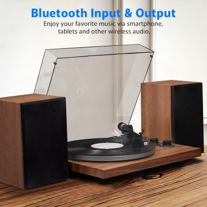 UD006 Dual Bluetooth Vinyl Record Player System with 40W Bookshelf Speakers