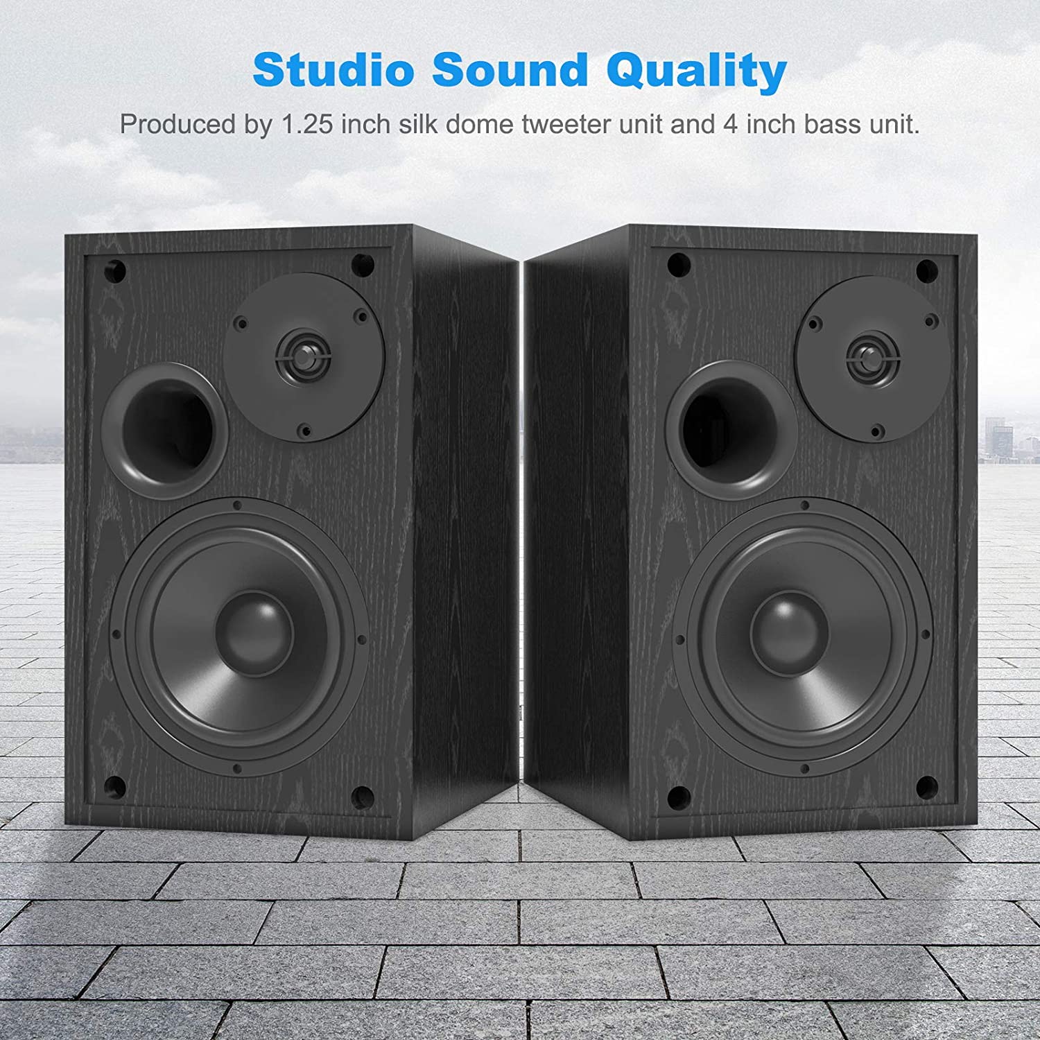 Bookshelf Speakers with Bluetooth 5.0 and Bass Adjustable