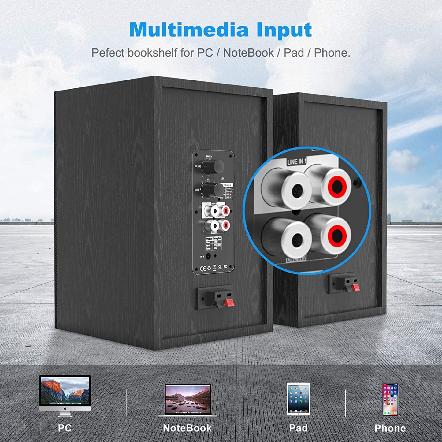 Bookshelf Speakers with Bluetooth 5.0 and Bass Adjustable