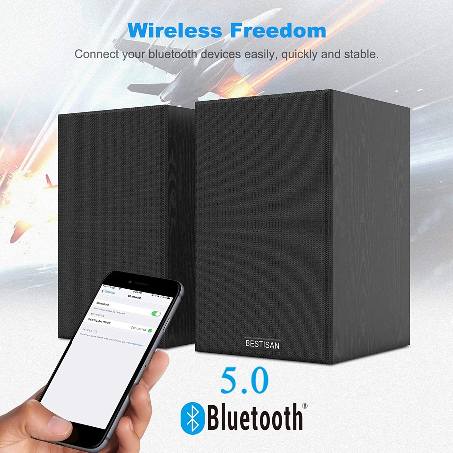 Bookshelf Speakers with Bluetooth 5.0 and Bass Adjustable