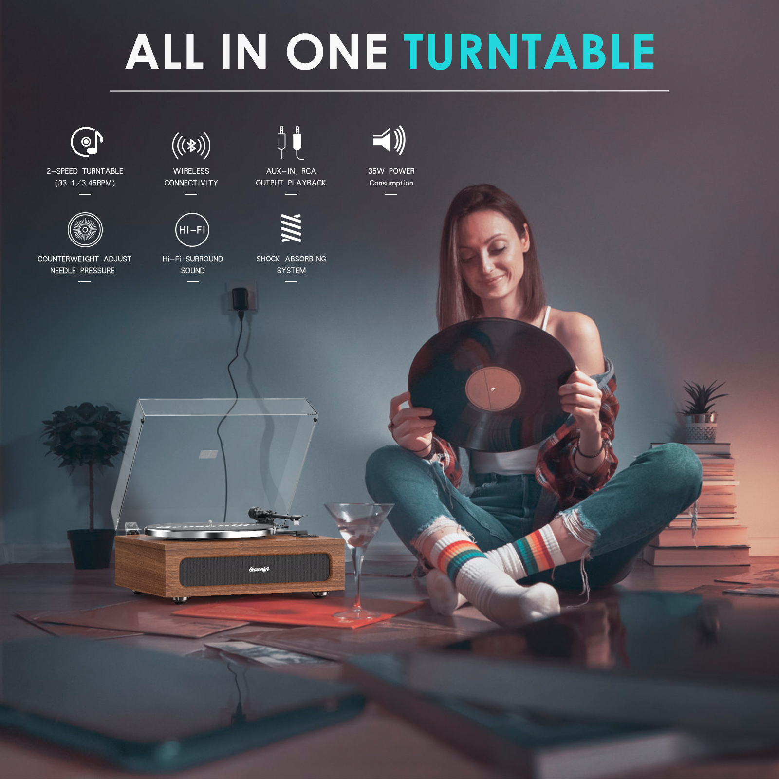 Upgraded All-in-One Record Player with High-Fidelity Sound
