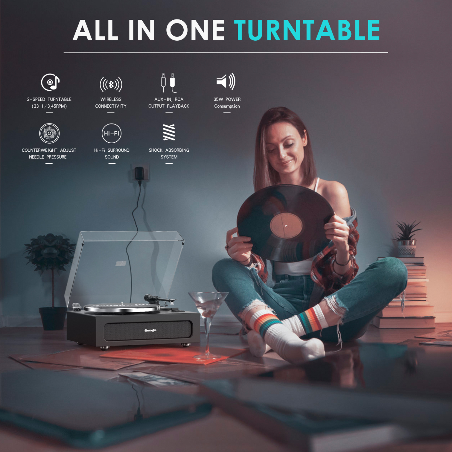 Upgraded All-in-One Record Player with High-Fidelity Sound