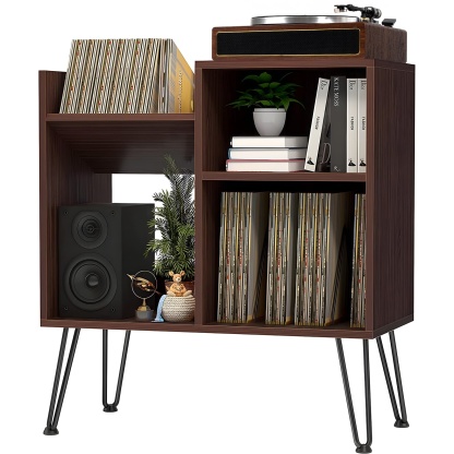 Retrolife Brown Record Player Stand Turntable Stand Vinyl Record Storage Cabinet with Metal Legs RMD3