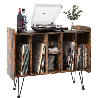 Retrolife Large Brown Record Player Stand Turntable Stand with Metal Legs for Bedroom and Living Room RMD1