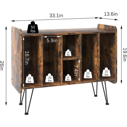 Retrolife Large Brown Record Player Stand Turntable Stand with Metal Legs for Bedroom and Living Room RMD1