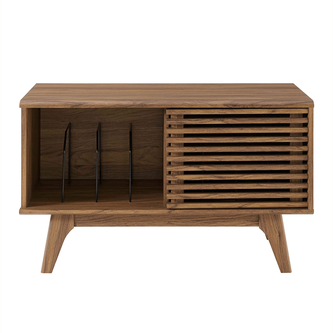 Mid Century Modern Walnut Record Player Stand, Vinyl Storage Cabinet 