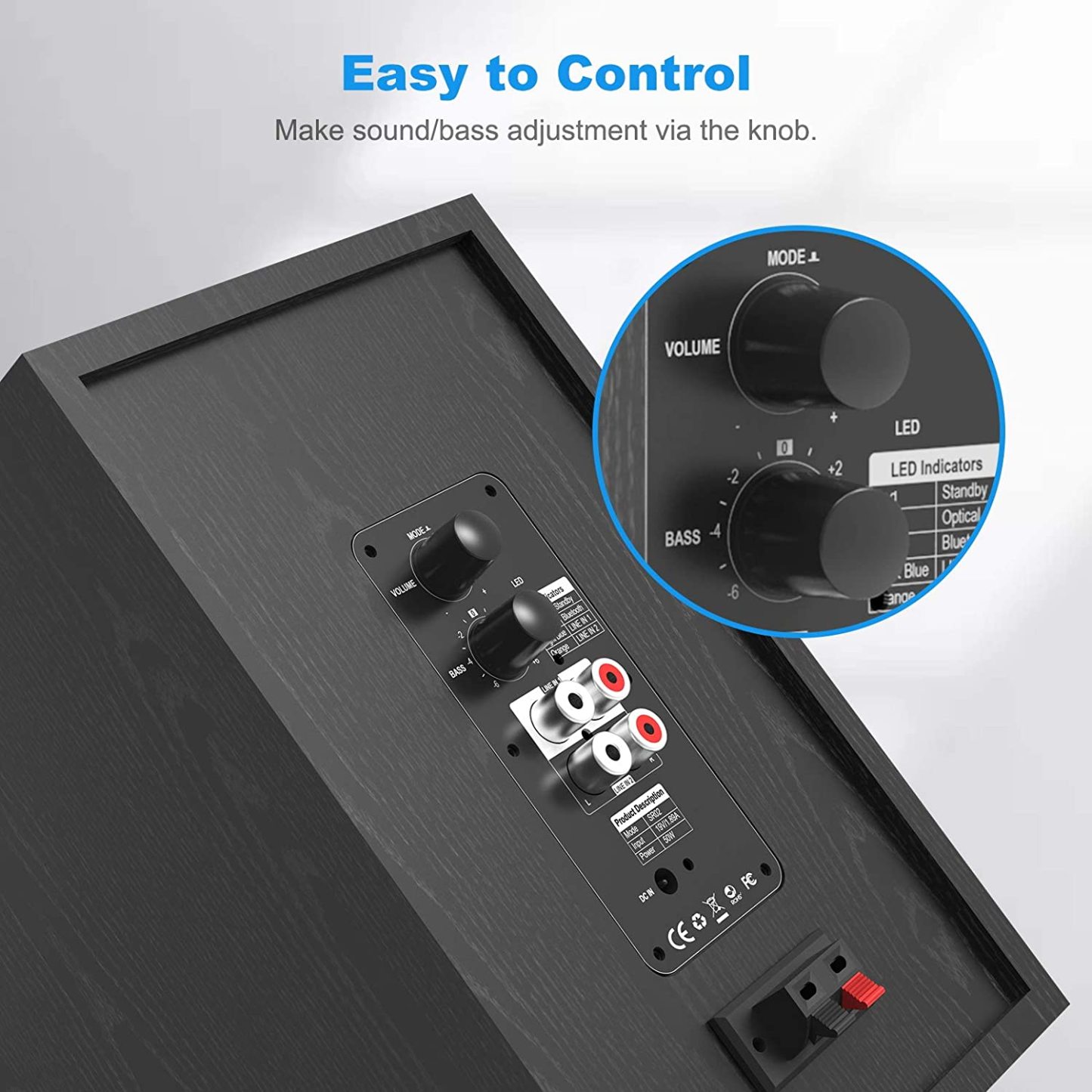 Bookshelf Speakers with Bluetooth 5.0 and Bass Adjustable