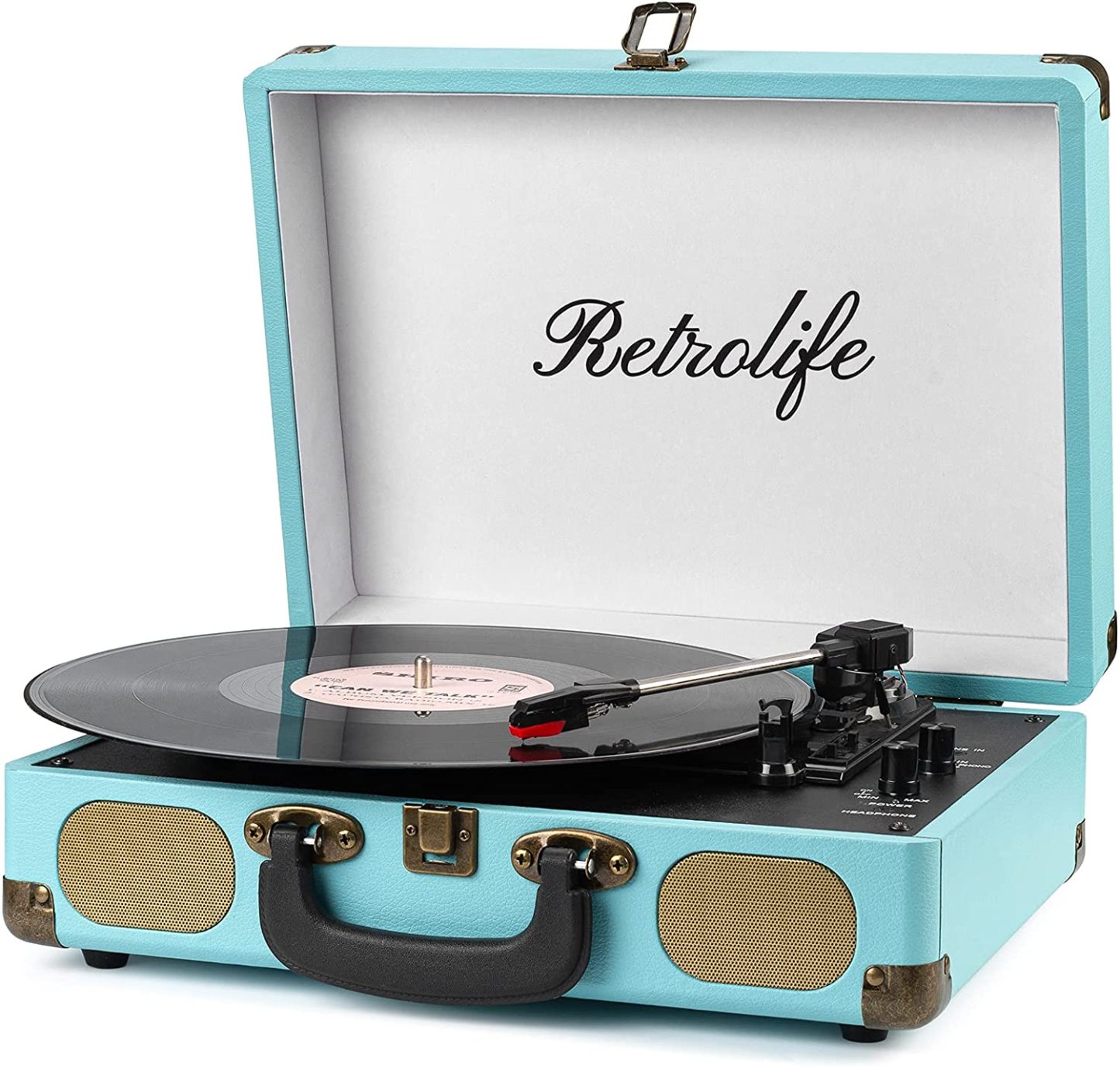 Belt-Driven Vintage Portable Turntable with Bluetooth Wireless Black R609