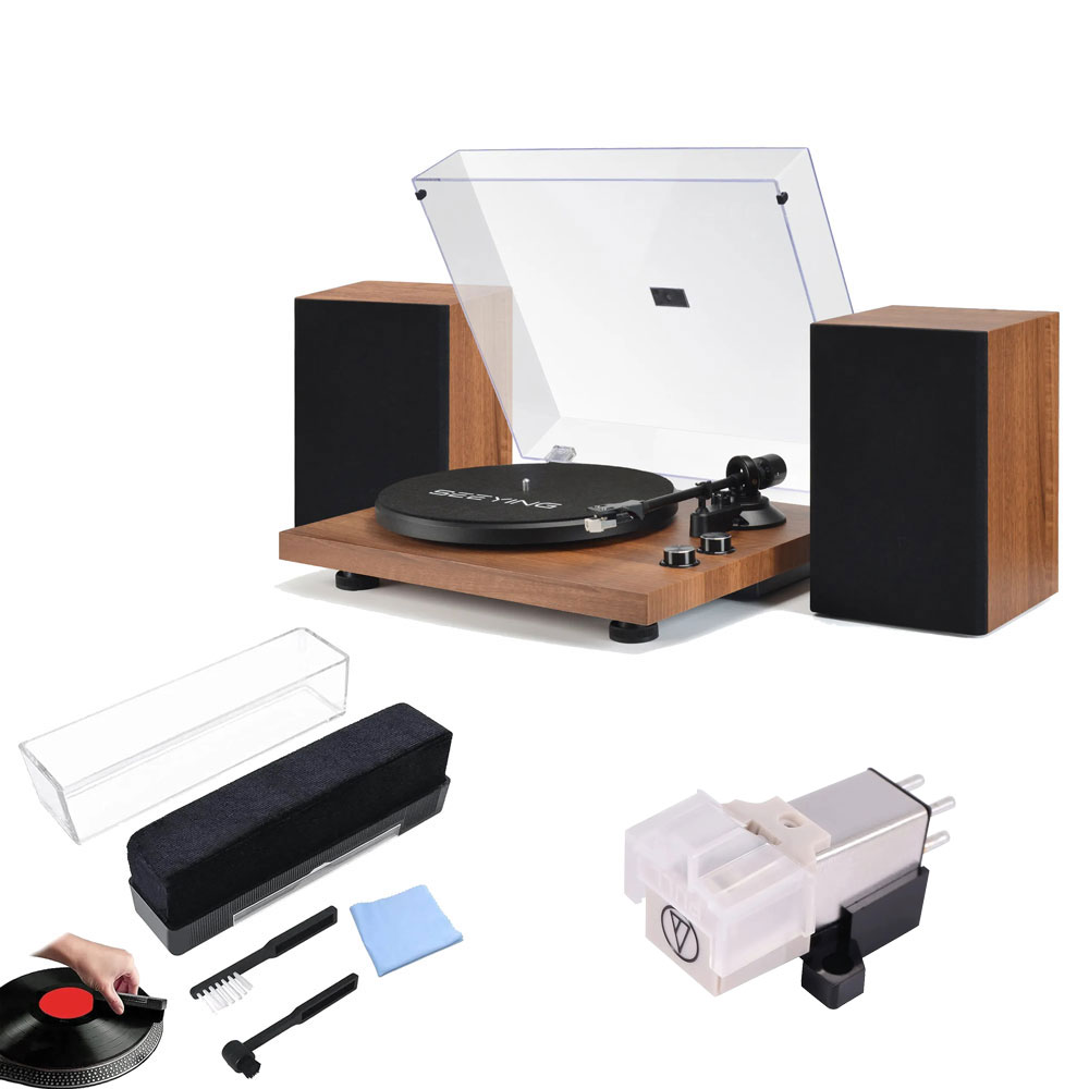 Wireless Turntable Speakers System and Dynamic Magnetic Cartridge Needle Stylus Combo Set