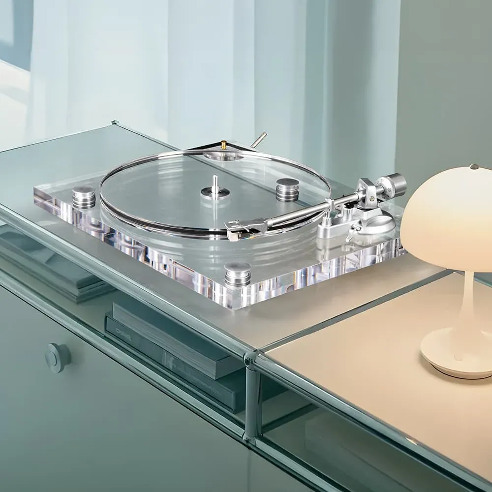 Modern Clear Acrylic Turntable & Bookshelf Speakers Bundle RetroLife ICE1
