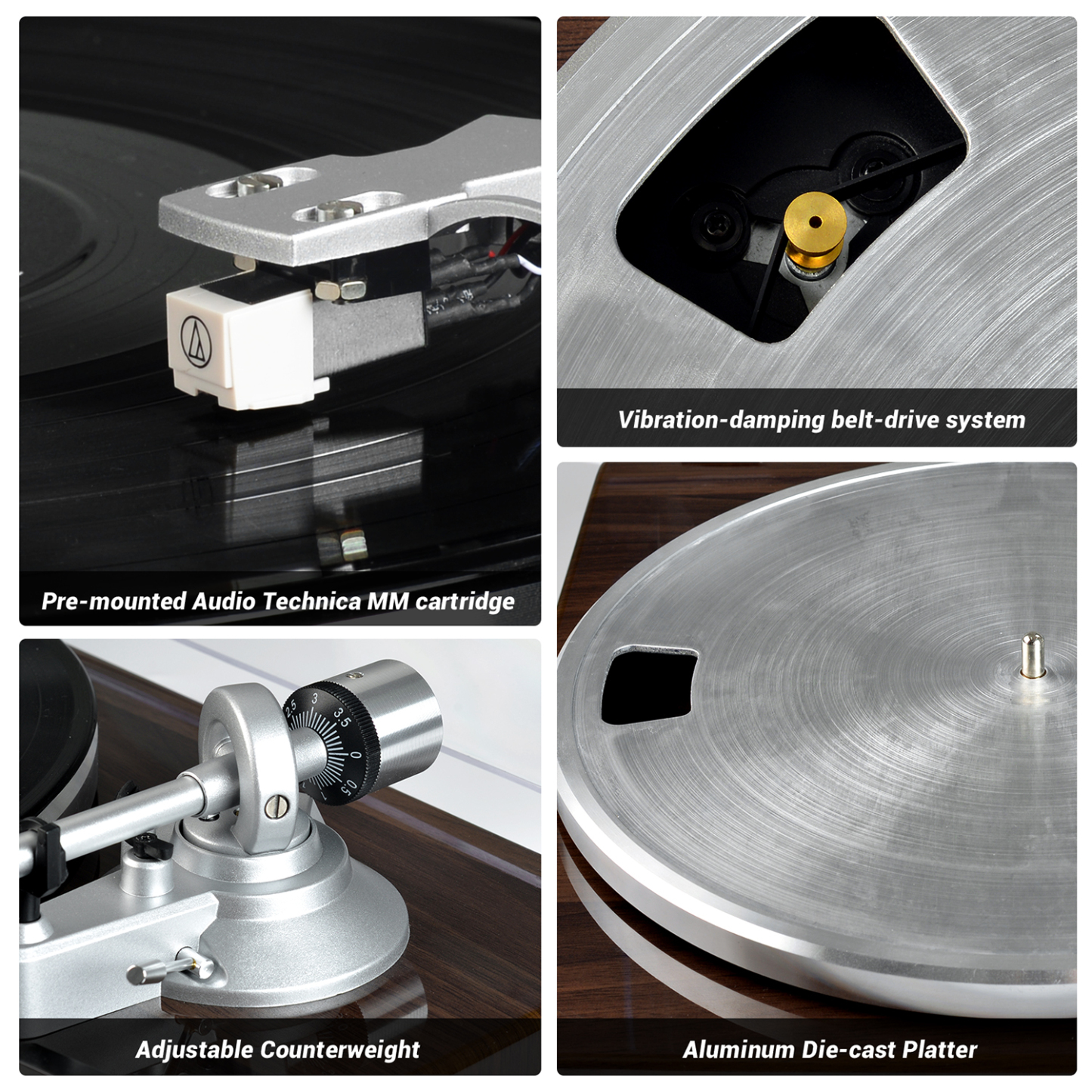 HQKZ-006 High Fidelity Vinyl Turntable with Bluetooth Transmission - Brown
