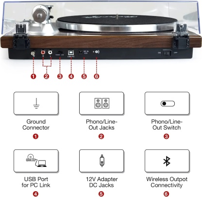 HIFI Bluetooth Turntable With MM Cartridge HQKZ-006 Brown