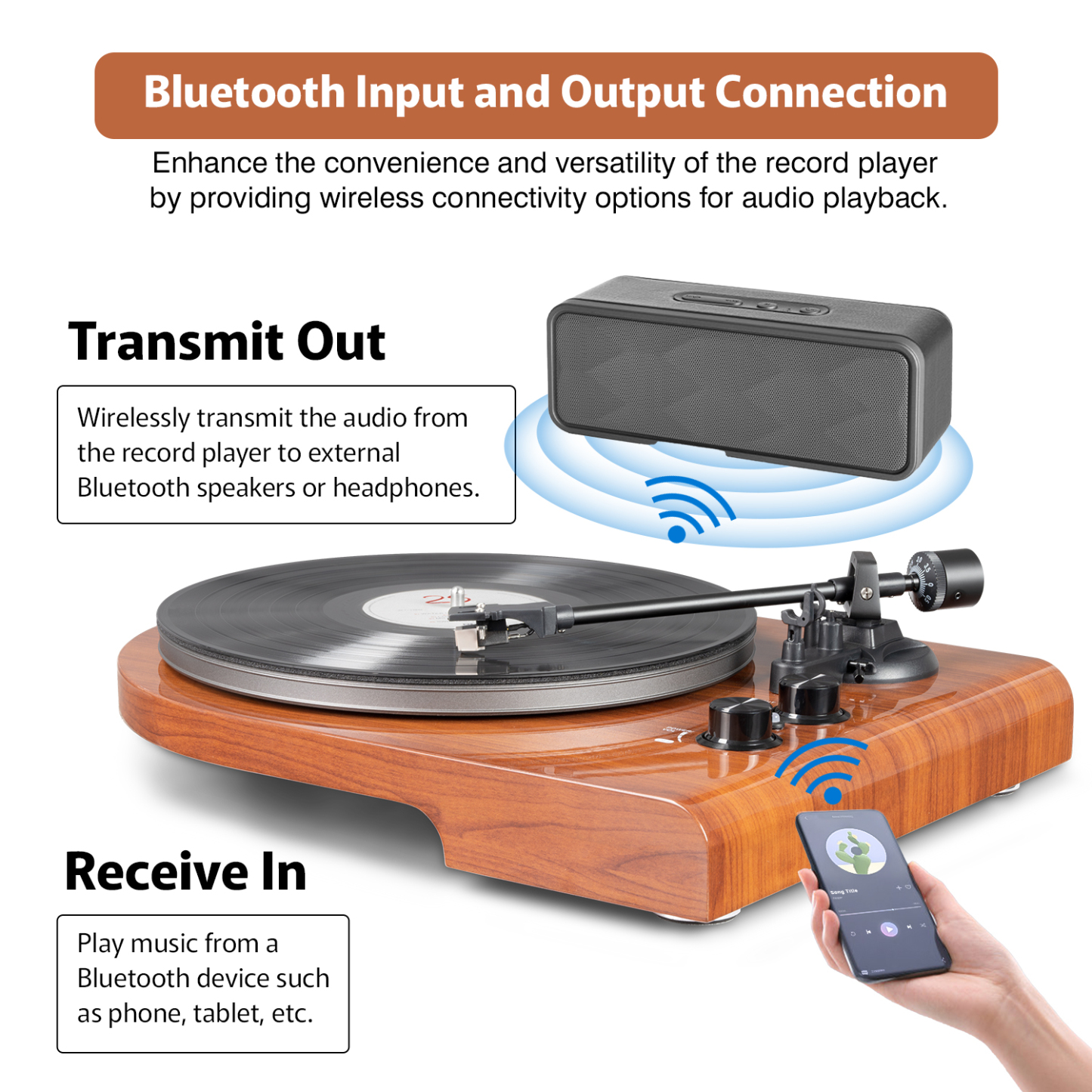 High Fidelity Bluetooth Vinyl Turntable with Unique Design