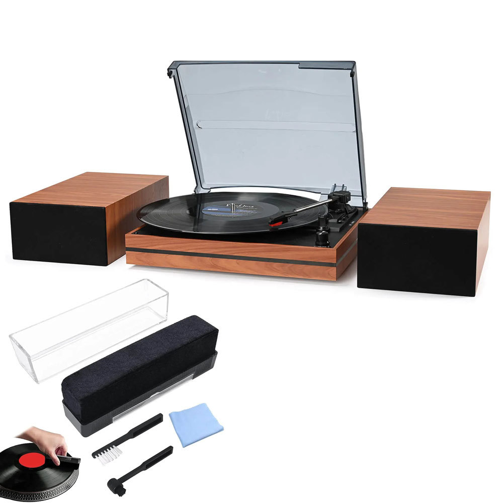 Wireless Turntable Speakers System and Vinyl Record Cleaning Kits Combo Set