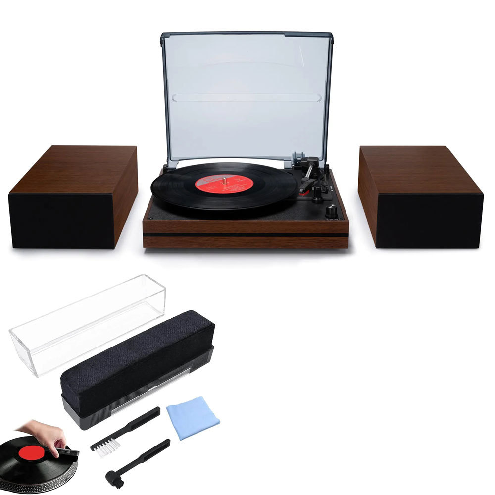 Wireless Turntable Speakers System and Vinyl Record Cleaning Kits Combo Set