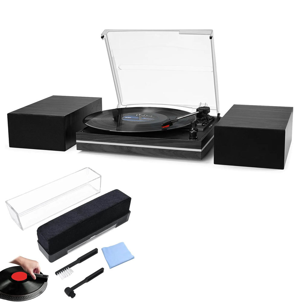 Wireless Turntable Speakers System and Vinyl Record Cleaning Kits Combo Set