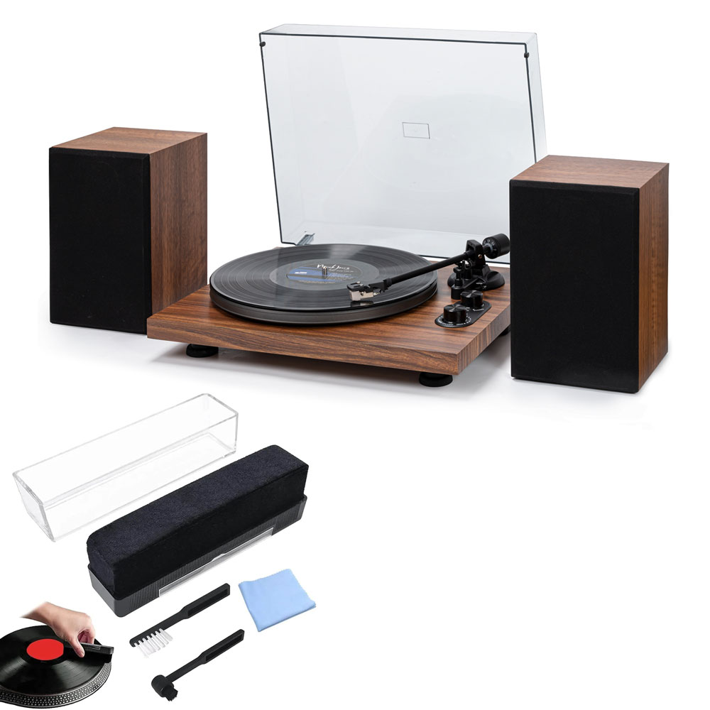 Bluetooth Vinyl Turntable Speakers System and Vinyl Record Cleaning Kits Combo Set