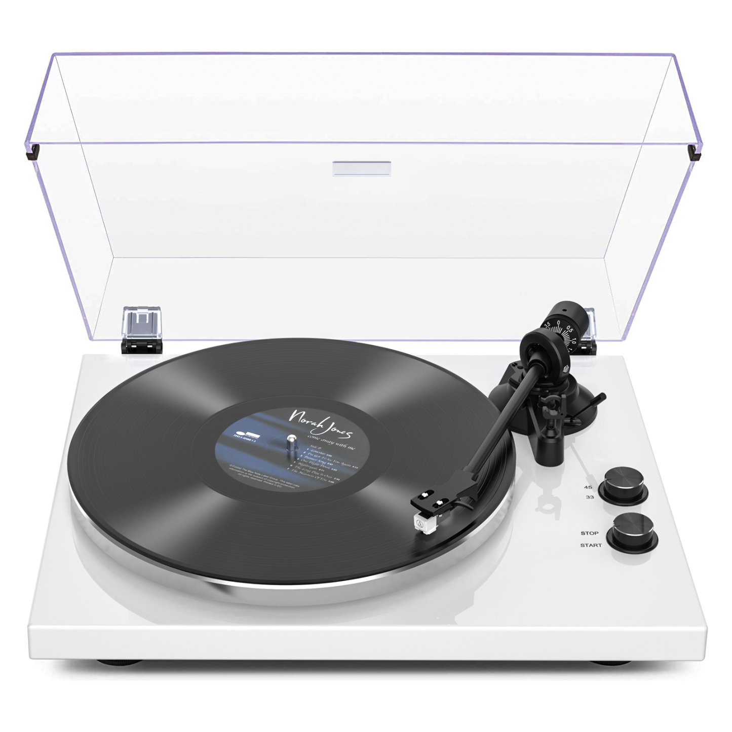 Retrolife HQKZ-006 Modern White 2-Speed Bluetooth Turntable System with Variable Weighted Tonearm