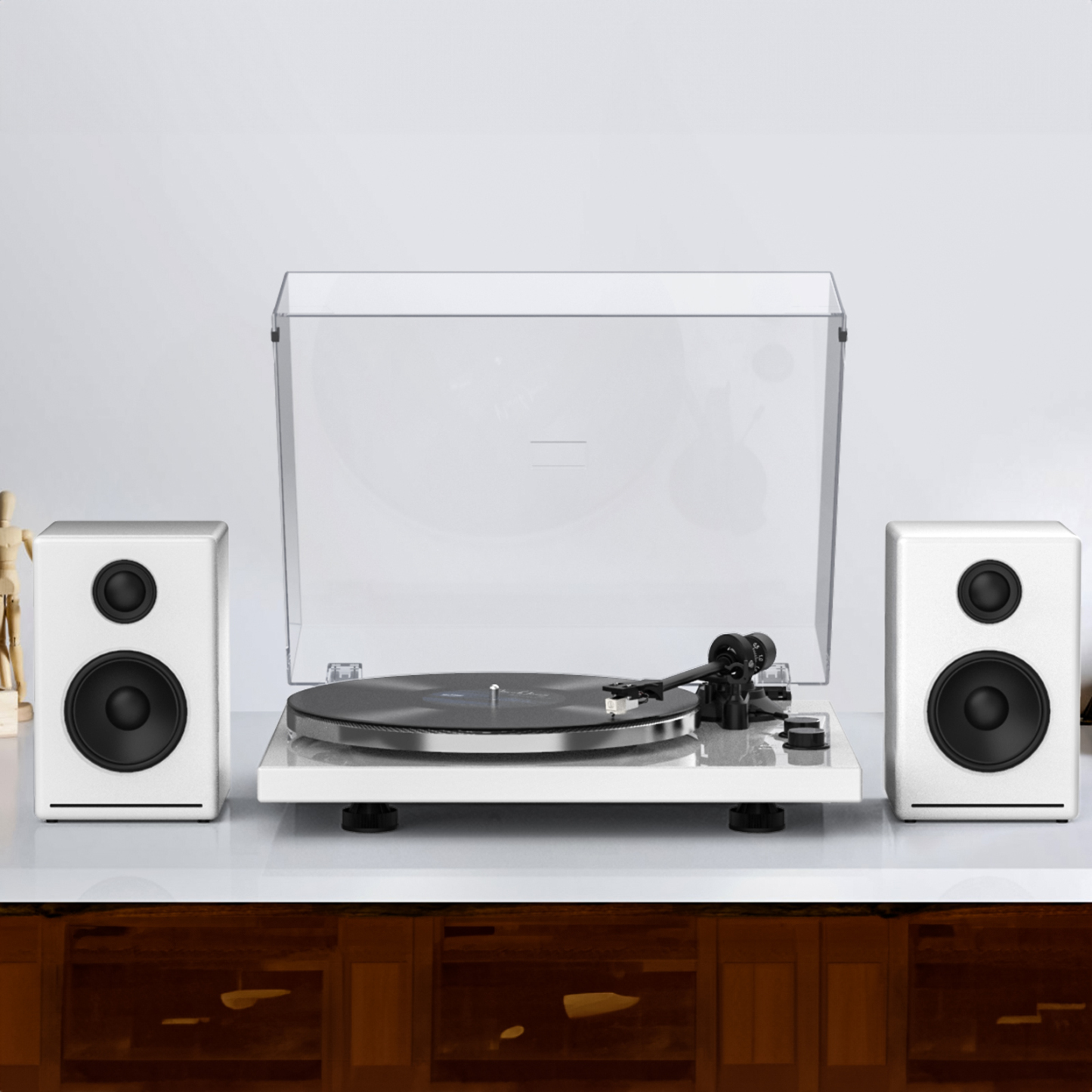 Retrolife HQKZ-006 Modern White 2-Speed Bluetooth Turntable System with Variable Weighted Tonearm