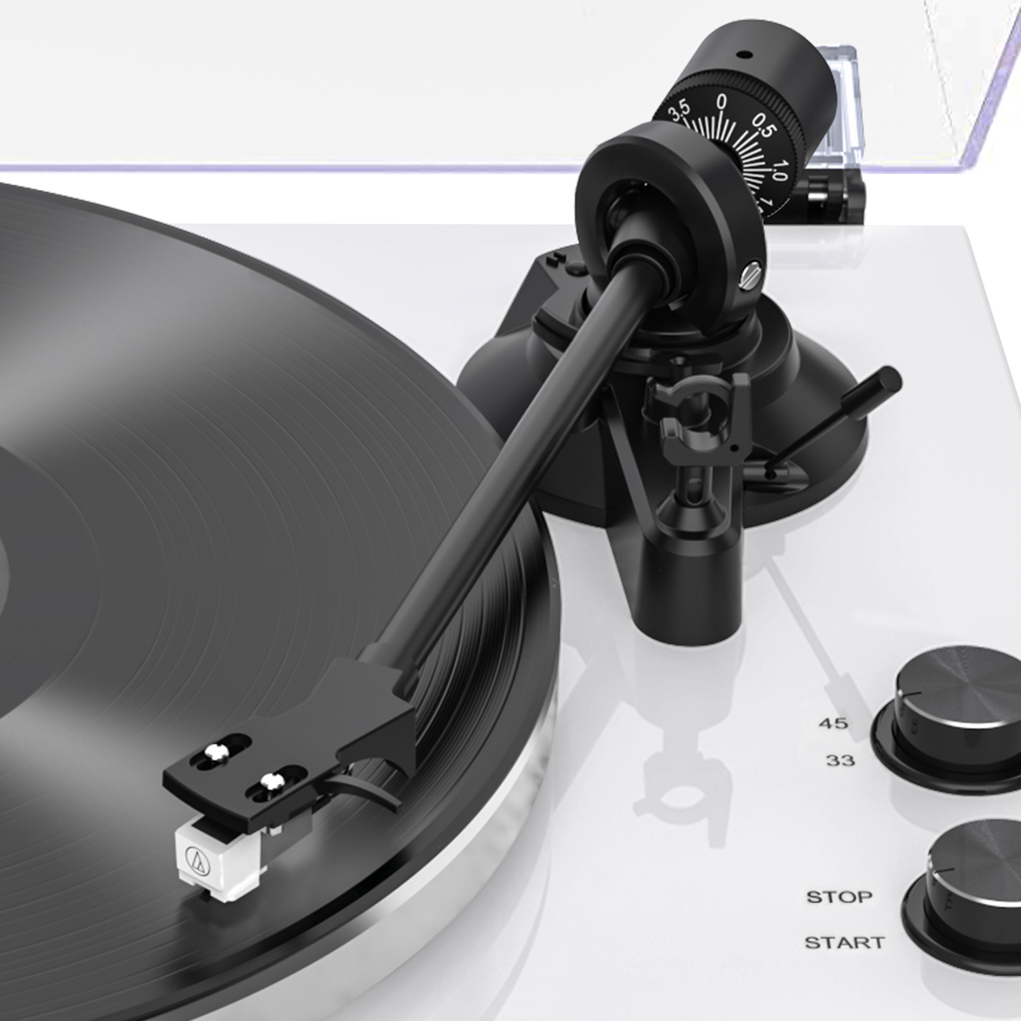 Retrolife HQKZ-006 Modern White 2-Speed Bluetooth Turntable System with Variable Weighted Tonearm