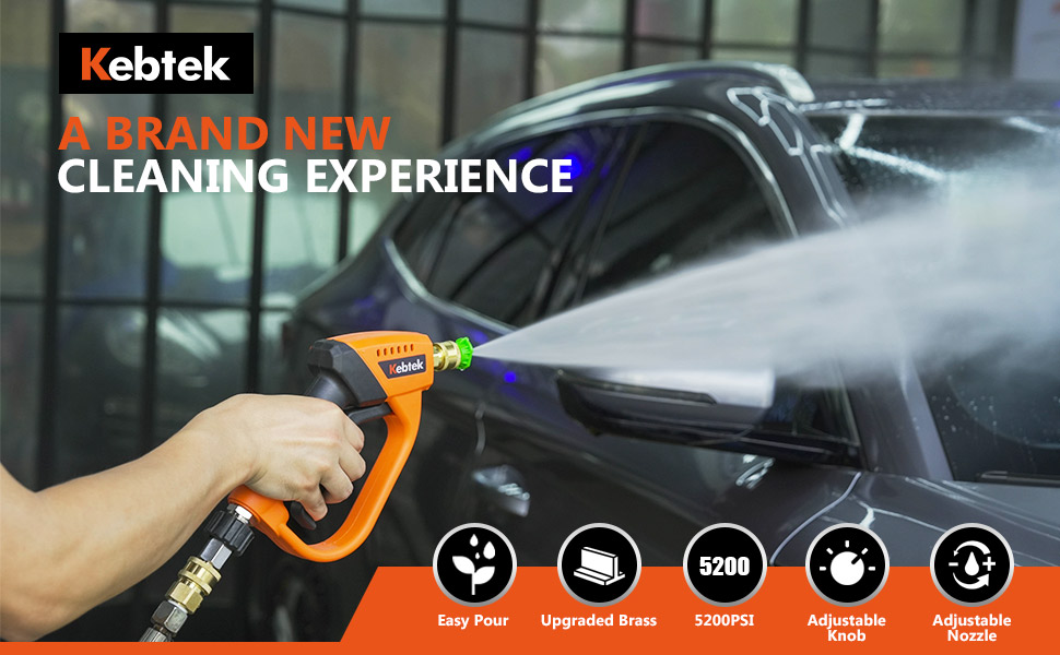 Kebtek Foam Cannon with Pressure Washer Gun 5200 PSI, Car Wash Foam Gun  with Pressure Washer Quick Connect Kit and 5 Nozzle Tips, M22 and 1/4 Inch  Quick Connect, 1Liter-Kebtek Store