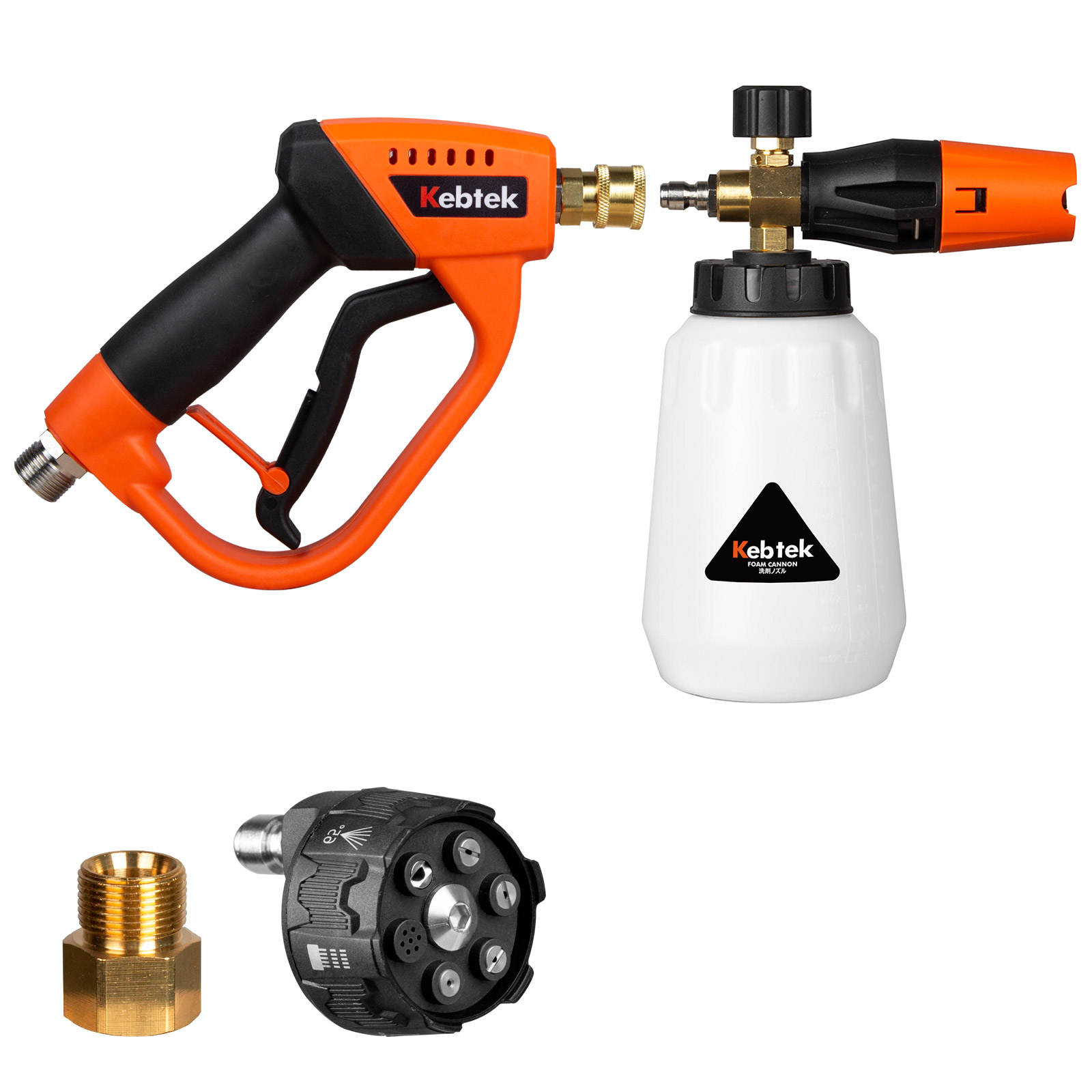 Kebtek Foam Cannon with Pressure Washer Gun 5200 PSI, Car Wash Foam Gun with Pressure Washer Quick Connect Kit and 5 Nozzle Tips, M22 and 1/4 Inch Quick Connect, 1Liter