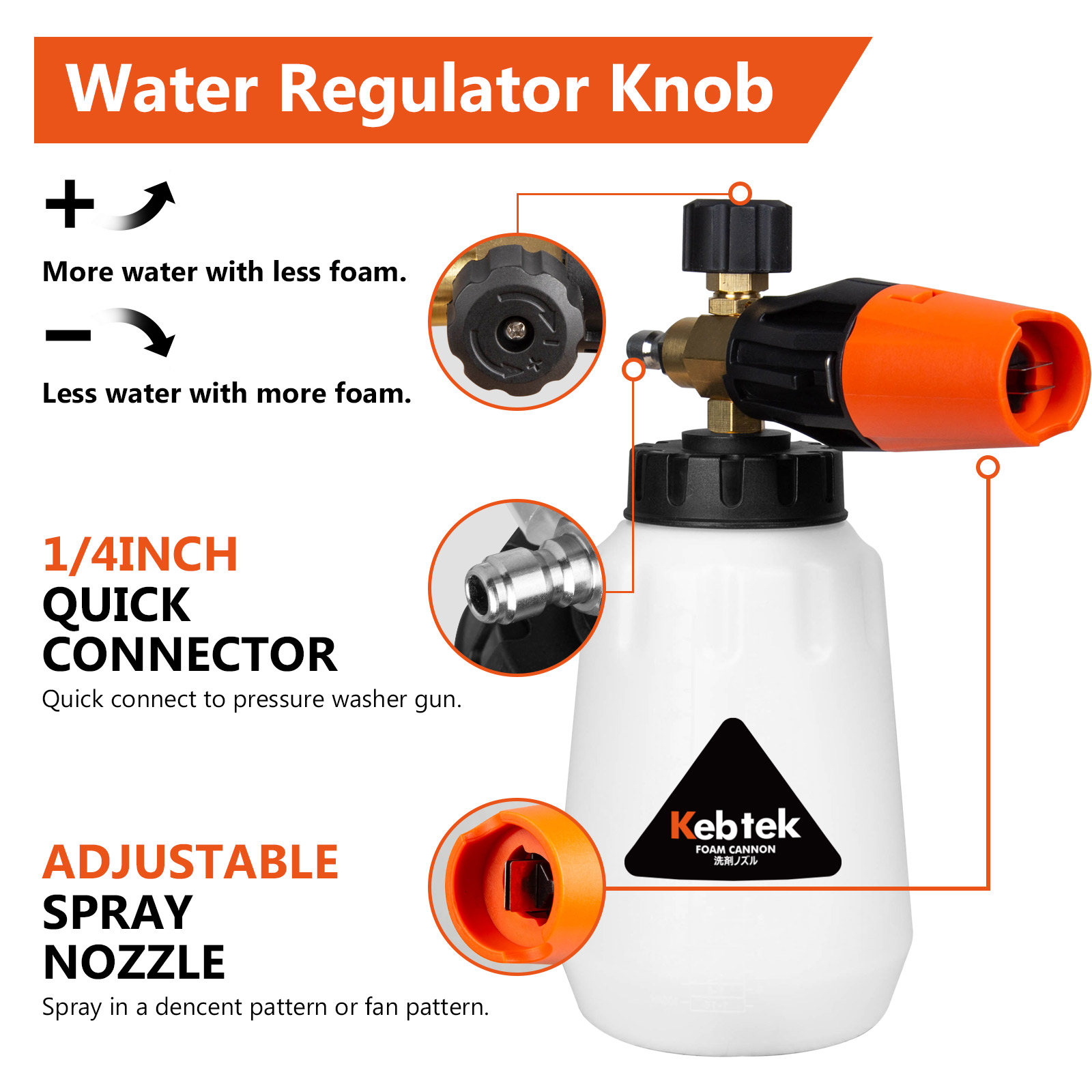 Kebtek Foam Cannon with Pressure Washer Gun 5200 PSI, Car Wash Foam Gun with Pressure Washer Quick Connect Kit and 5 Nozzle Tips, M22 and 1/4 Inch Quick Connect, 1Liter