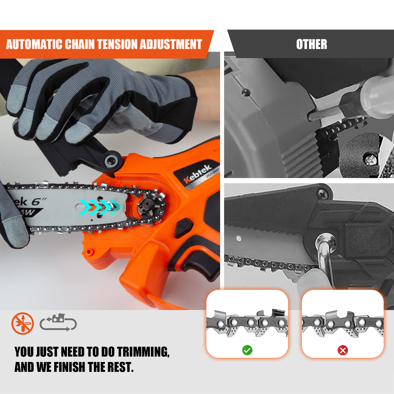 2-in-1 Cordless Pole Saw Kebtek 6-Inch Electric Chainsaw with Brushless Motor Battery Powered Mini Chainsaw with Battery and Charger 5.29Lb Lightweight Pole Saw for Tree Trimming