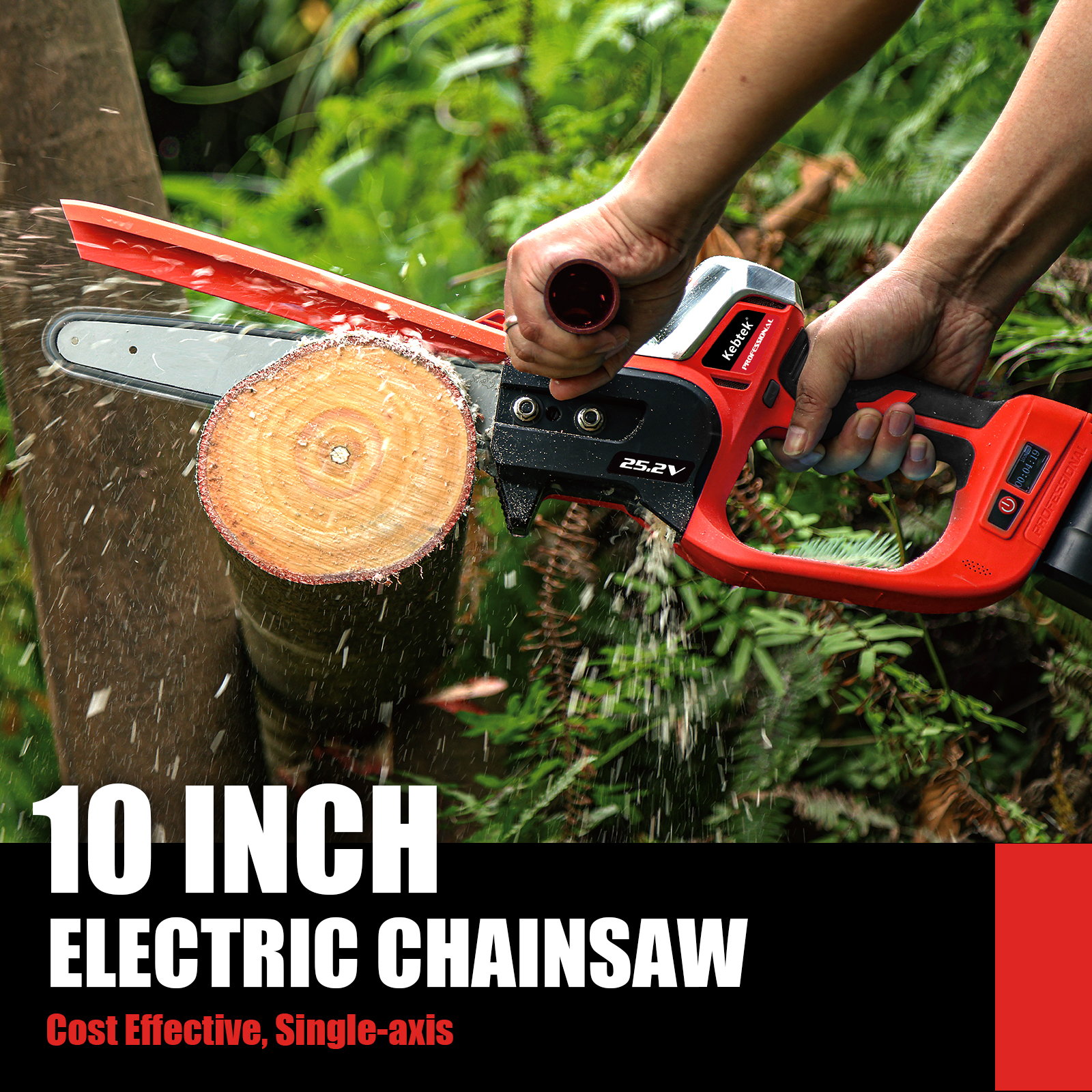 25.2V Lithium-Ion Brushless Cordless 10" Battery Powered Chainsaw with 2Pack 5Ah Batteries LCD Display,Power Chain Saws For Wood Cutting- Model ZCYL-003
