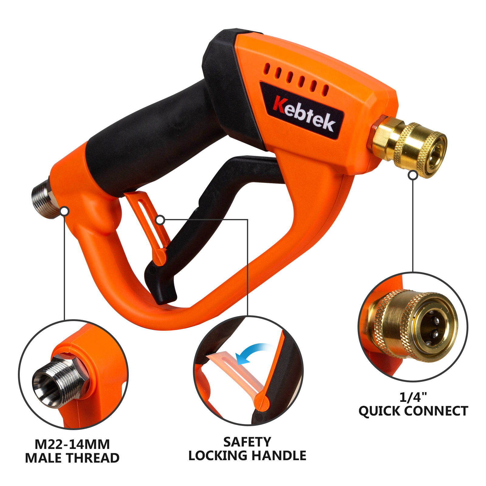 Kebtek Foam Cannon with Pressure Washer Gun 5200 PSI, Car Wash Foam Gun with Pressure Washer Quick Connect Kit and 5 Nozzle Tips, M22 and 1/4 Inch Quick Connect, 1Liter