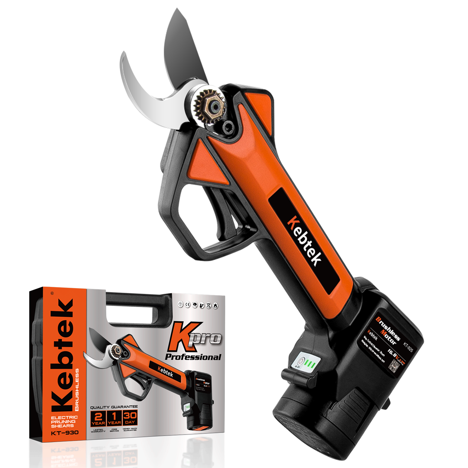 Kebtek Cordless Electric Pruning Shear, Cordless Pruner Battery Powered with 2PCS Backup Lithium Battery 2500mAh, 30mm -KT930(1.2 Inch) Cutting Diameter