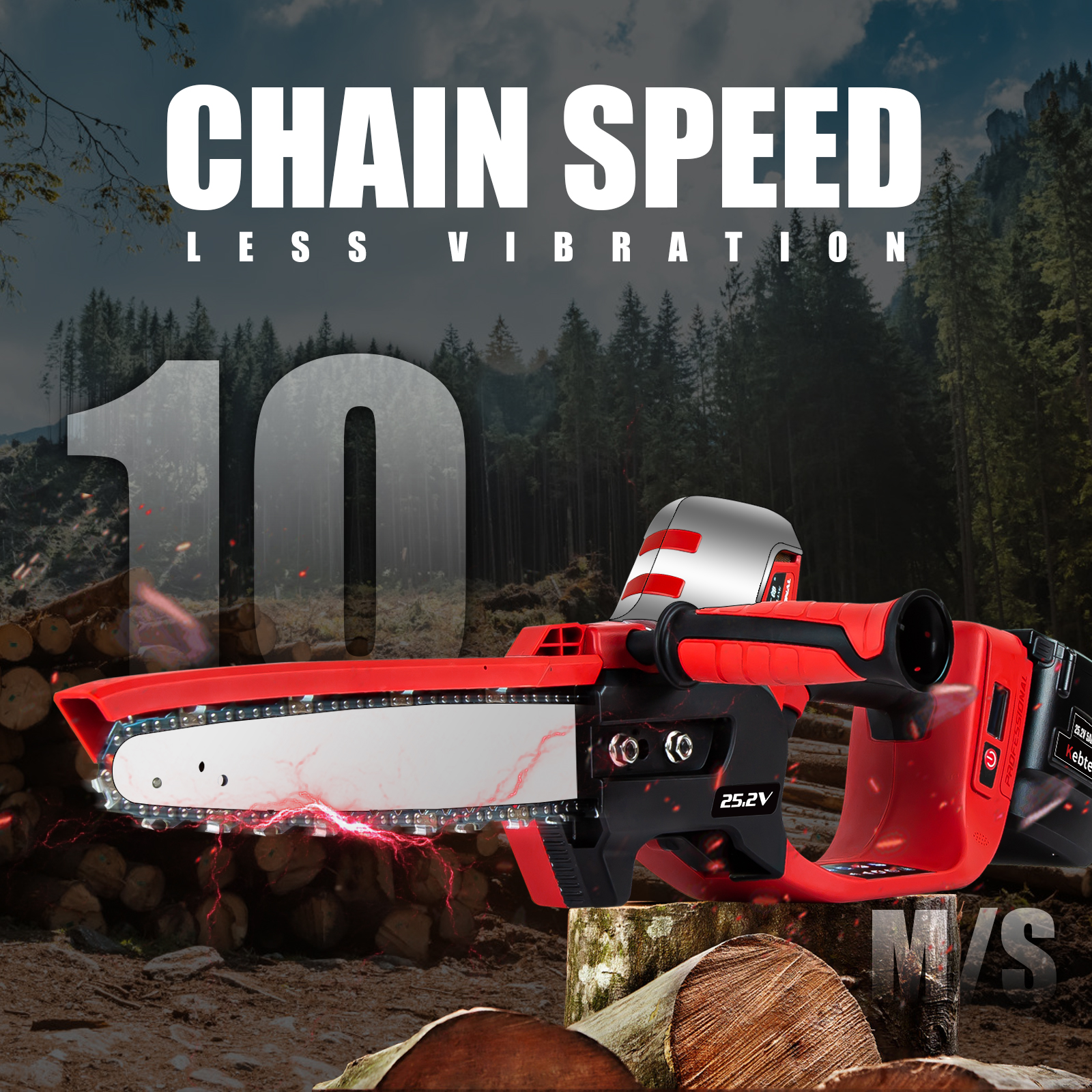 25.2V Lithium-Ion Brushless Cordless 10" Battery Powered Chainsaw with 2Pack 5Ah Batteries LCD Display,Power Chain Saws For Wood Cutting- Model ZCYL-003
