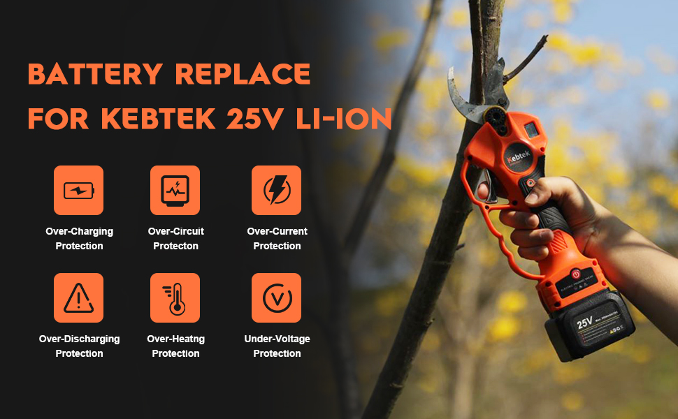 25V 2.0 AH Li-Ion Battery for Kebtek 40mm Electric Pruning Shear, Large Capacity 10C High-Rate Discharge Rechargeable Battery Cordless Electric Tools