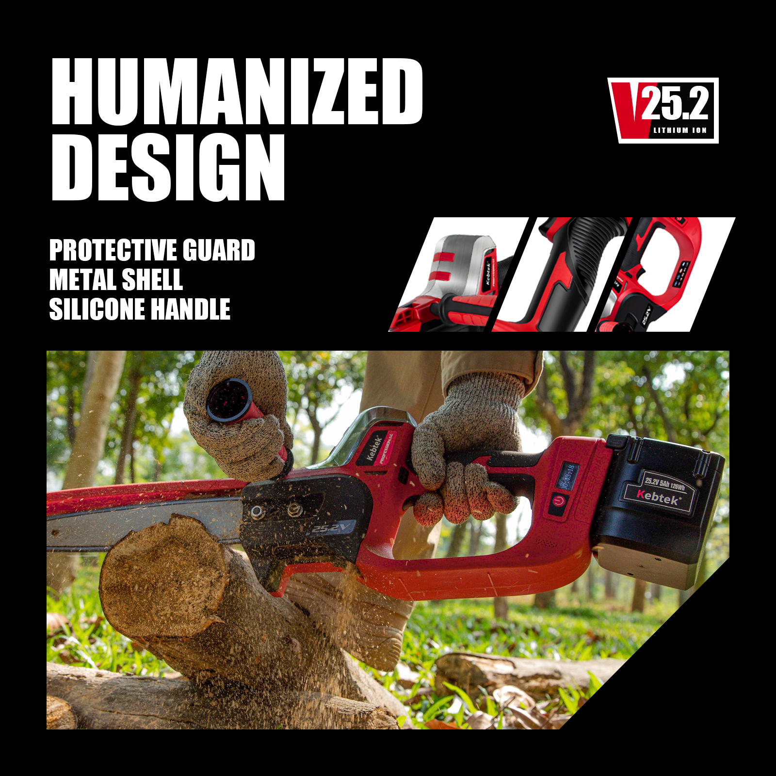 25.2V Lithium-Ion Brushless Cordless 10" Battery Powered Chainsaw with 2Pack 5Ah Batteries LCD Display,Power Chain Saws For Wood Cutting- Model ZCYL-003