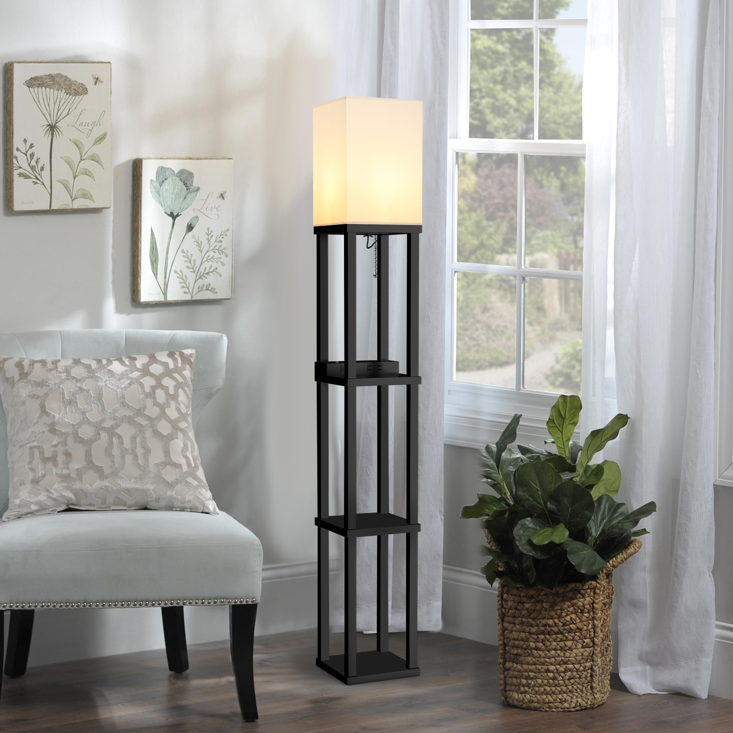 Litupu Bedside Table Shelves Save Space Wooden Grow Light Floor Lamp With Shelf Black Vintage Modern Farmhouse Asian Tower Litupu Bedside Table Shelves Save Space, Tower Floor Lamp With Shelves