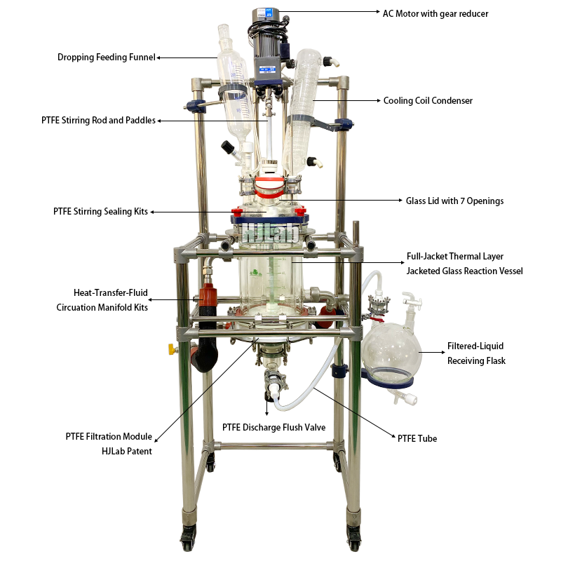 Chemical Synthesis Jacketed Glass Reactor with PTFE Nutsche Filtering for Peptide Crystallization Solid-Liquid Separation